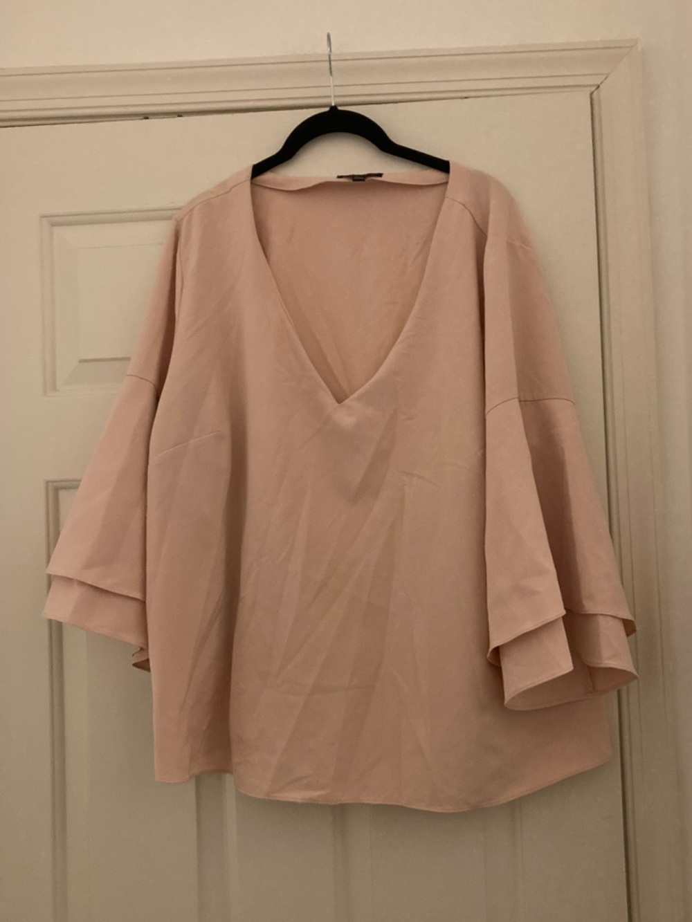 Lane Bryant Blush Pink V-Neck Layered Bell Sleeve Blouse
